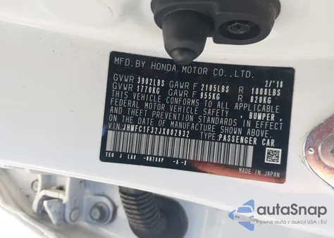 2018 Honda Civic Ex-T из США, поврежденный, VIN JHMFC1F32JX002932